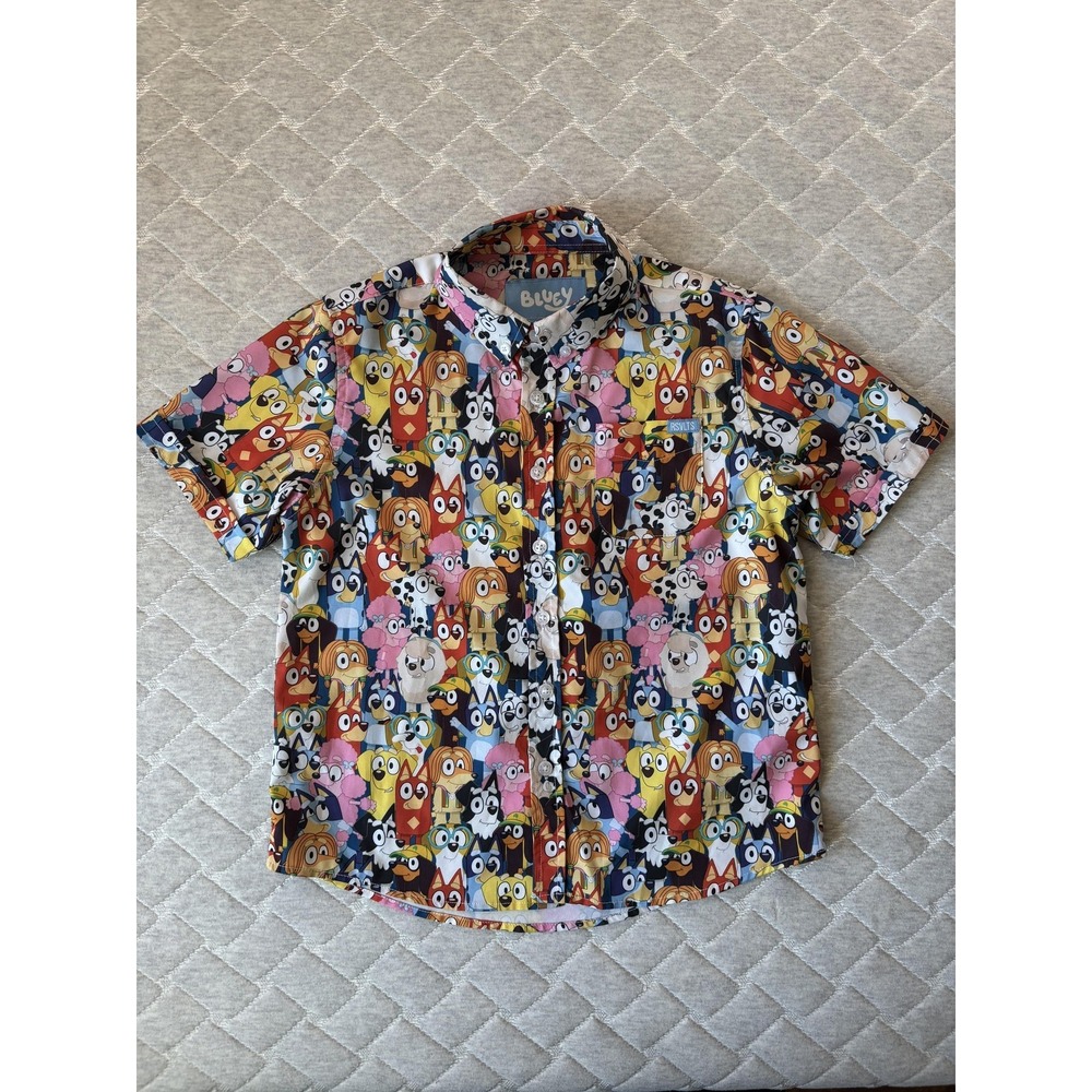 RSVLTS Bluey Shirt Youth Boys Small KUNUFLEX Short Sleeve Button Up Cartoon
